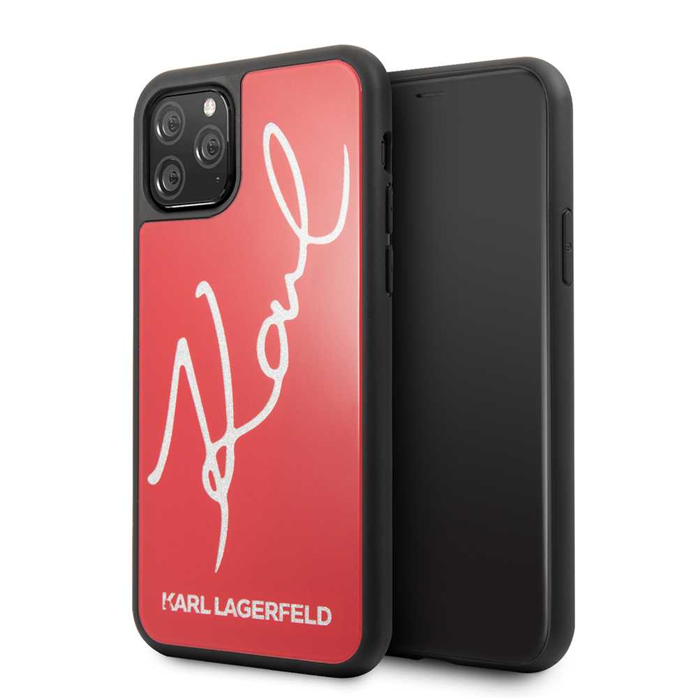 Karl Largefeld Tempered Glass Case Red with Glitter Sign for iPhone 11 Pro