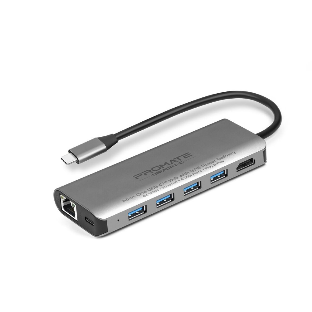 Promate Uniport-C Grey 7-in-1 USB-C Hub