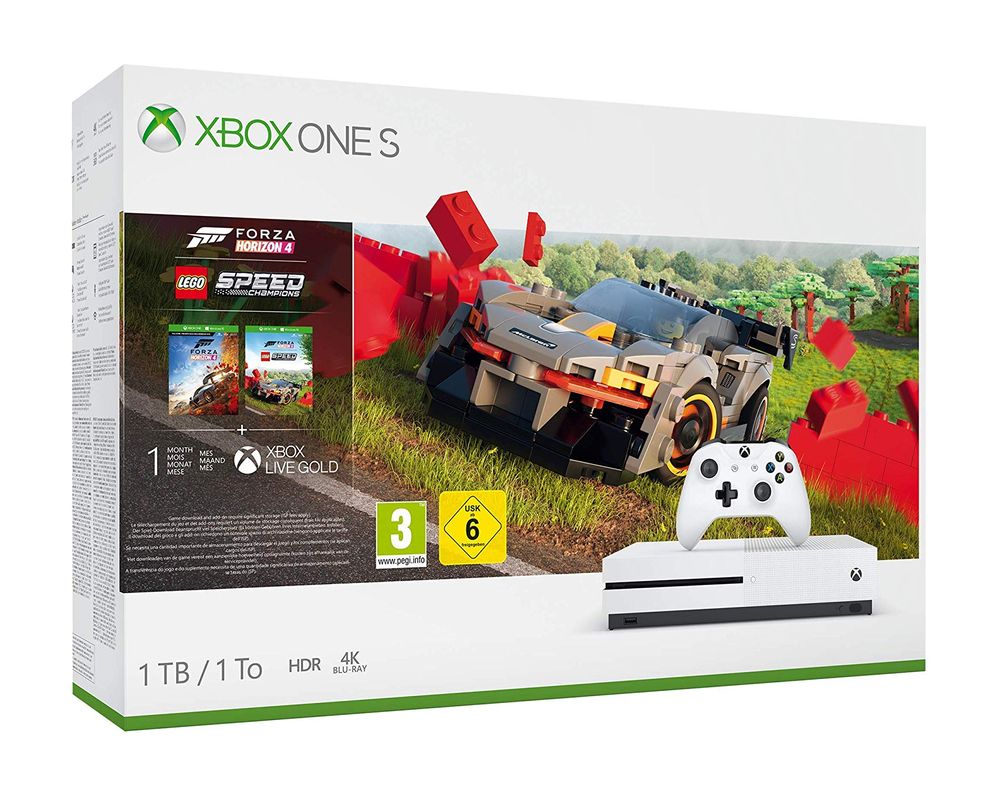Xbox One S 1TB + Forza Horizon 4 DLC + Forza Horizon 4 Lego Speed Champions Add-On + 1 Month Xbox Live Gold