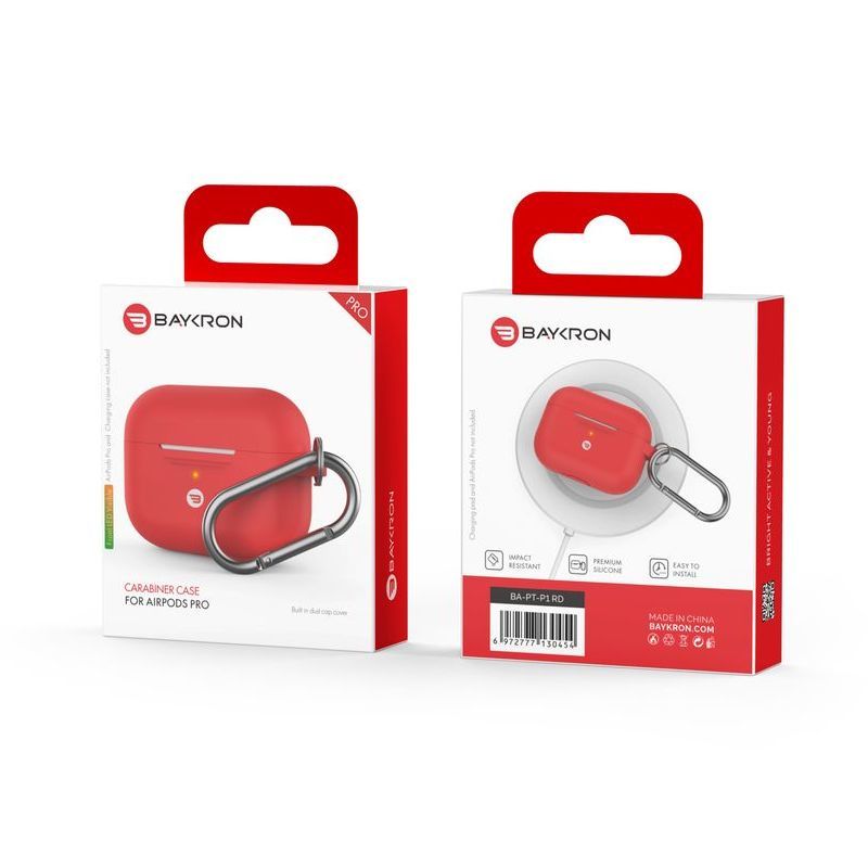 Baykron Silicone Case Red for AirPods Pro with Carabiner