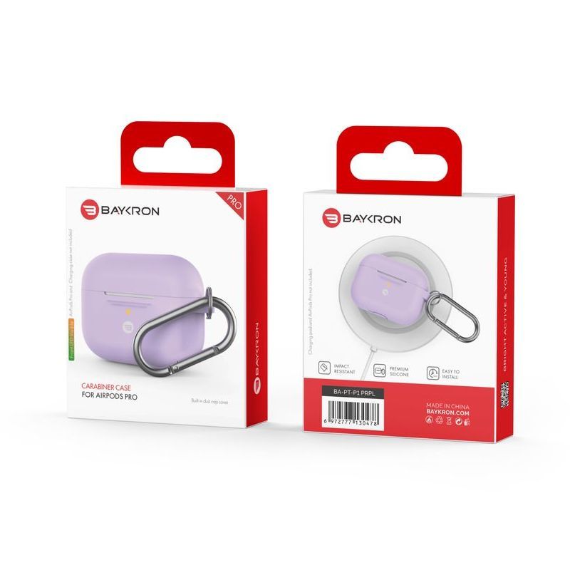 Baykron Silicone Case Purple for AirPods Pro with Carabiner