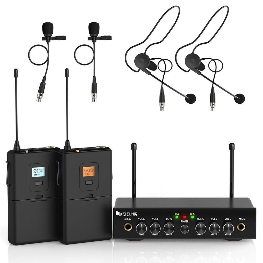 Fifine K038 Dual Wireless System with Lavalier & Head-Worn Microphones