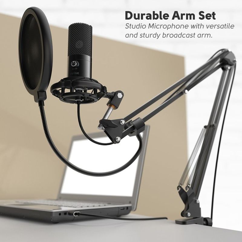 Fifine T669 USB Microphone with A Boom Arm/Pop Filter/Shock & Pivot Mount/Tripod Stand Black