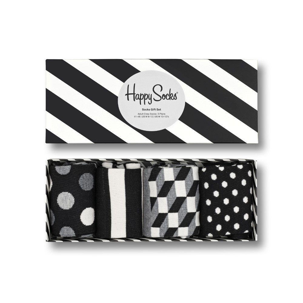 Happy Socks Classic Black & White Unisex Adult Crew Socks (4 Pack)