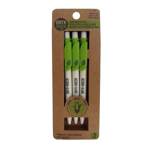 Onyx + Green Retractable Ballpoint Pens Corn Plastic (3 Pack)