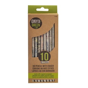 Onyx + Green Pencils HB#2 with White Eraser Recycled Newspaper (10 Pack)