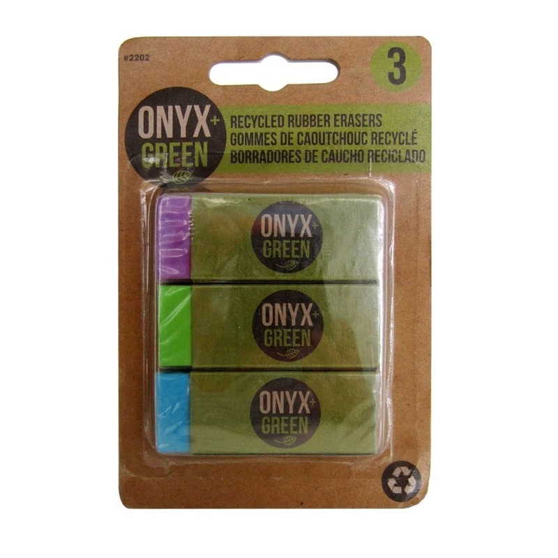 Onyx + Green Erasers with Sleeve Recycled Rubber (3 Pack)