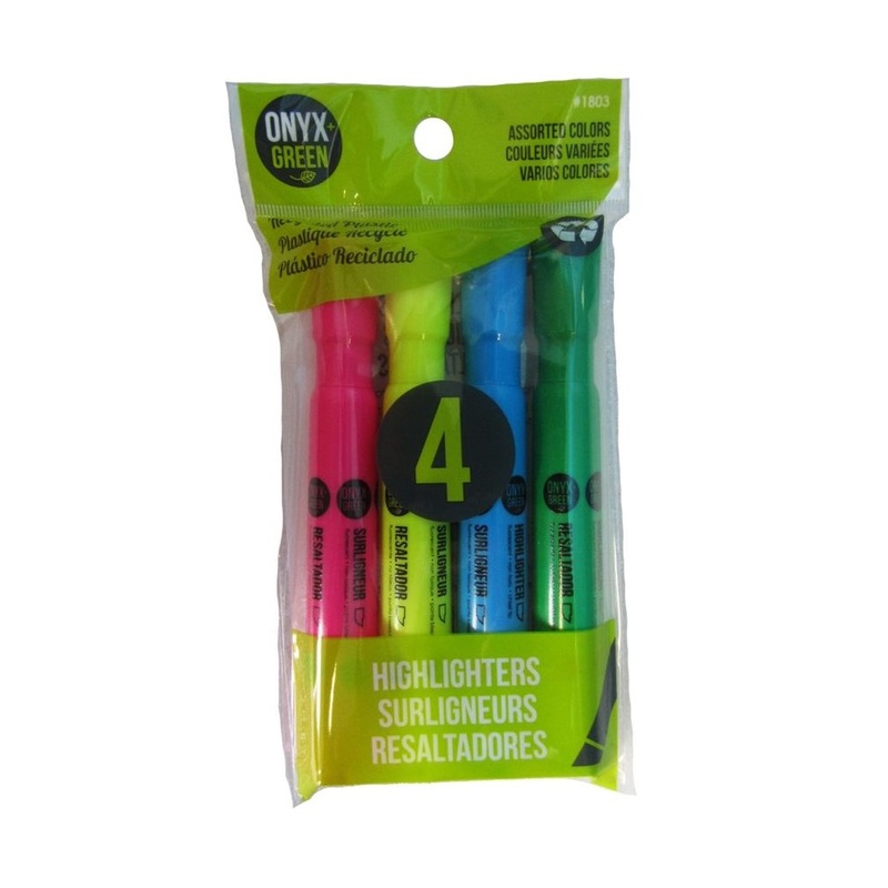 Onyx + Green Broad Chisel-Tip Highlighters Recycled PET (Assorted Colors - 4 Pack)
