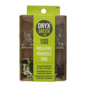 Onyx + Green 100Pk Push Pins Recycled Kraft & Pet Packaging