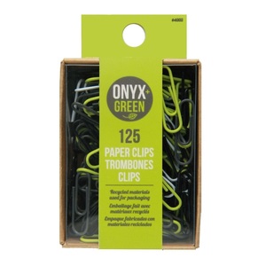 Onyx + Green Paper Clips in Recycled Kraft & PET Packaging (125 Pack)