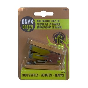 Onyx + Green Mini Stapler with 1000 Staples Bamboo