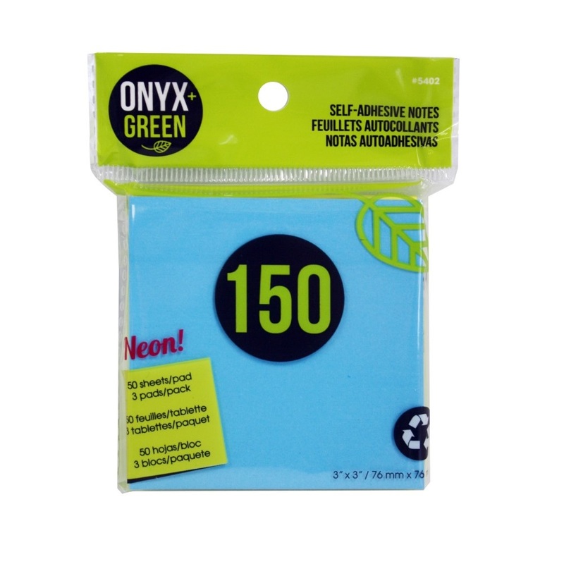 Onyx + Green Self-Adhesive Notes Neon 3 x 3 cm (Pack of 3)