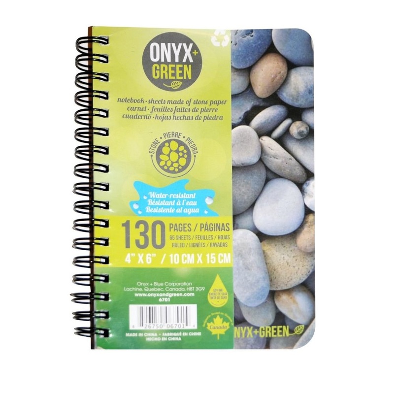 Onyx + Green Spiral Notebook Stone Paper 4 x 6 inches