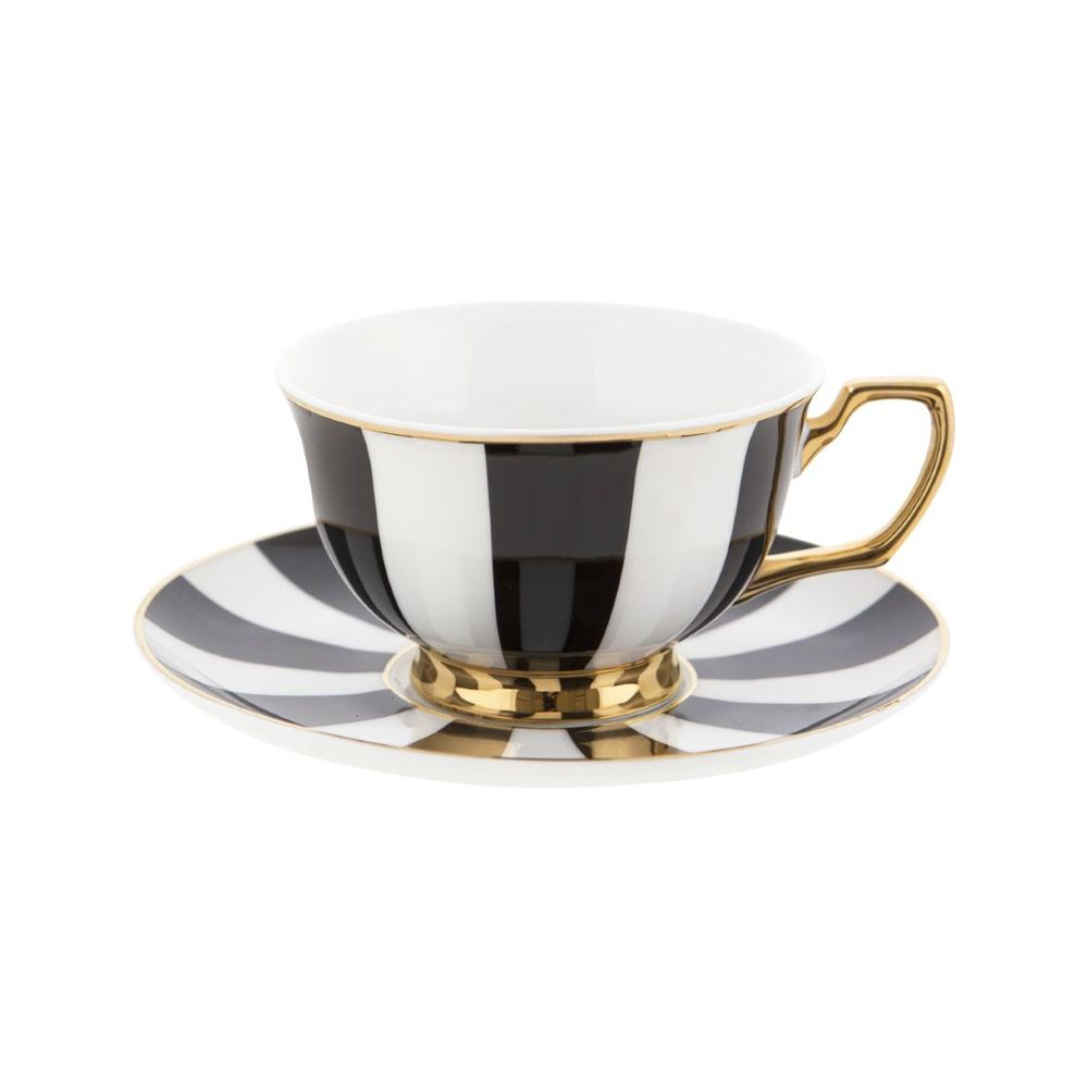 Cristina Re Coffee Cup & Saucer Ebony & Ivory Stripe