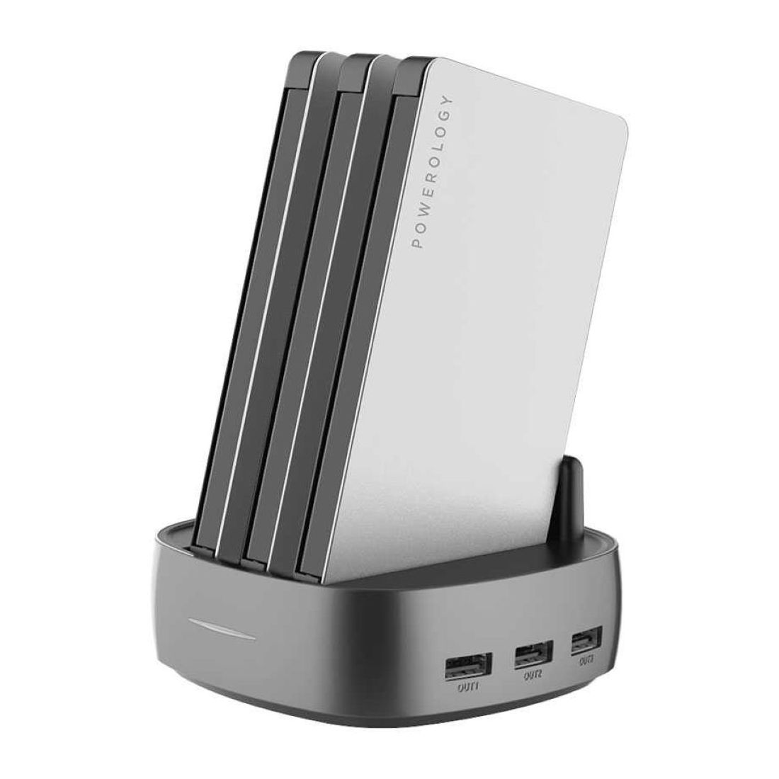 Powerology 3-In-1 8000mAh Power Station with Built-In Cable Silver