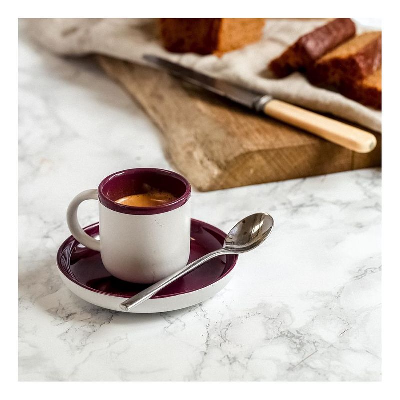 Kitchencraft L.A. Cafetiere Barcelona Plum 100ml Espresso Cup & Saucer