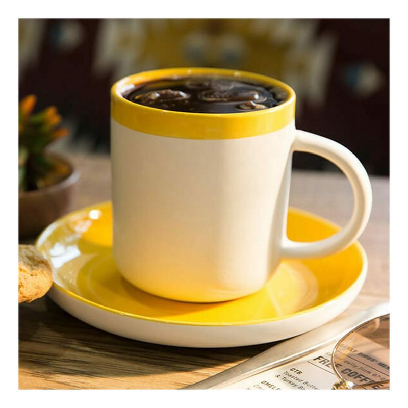 Kitchencraft L.A. Cafetiere Barcelona Mustard Coffee Cup & Saucer 280ml