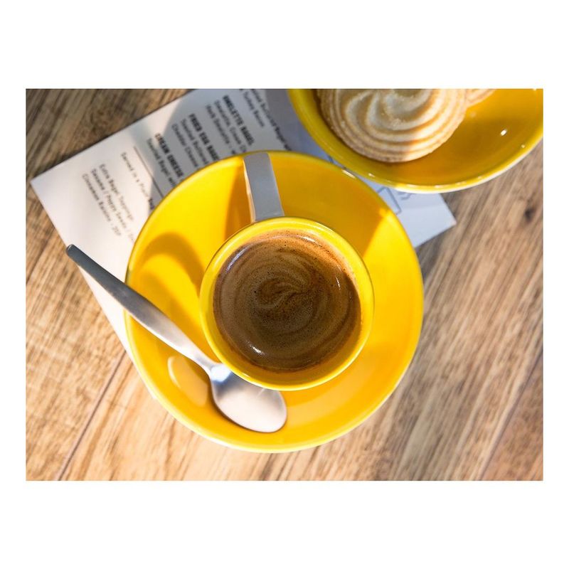 Kitchencraft L.A. Cafetiere Barcelona Mustard 100ml Espresso Cup & Saucer