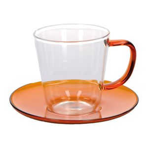 Kitchencraft L.A. Cafetiere Amber-Coloured Glass Tea Cup & Saucer 240ml