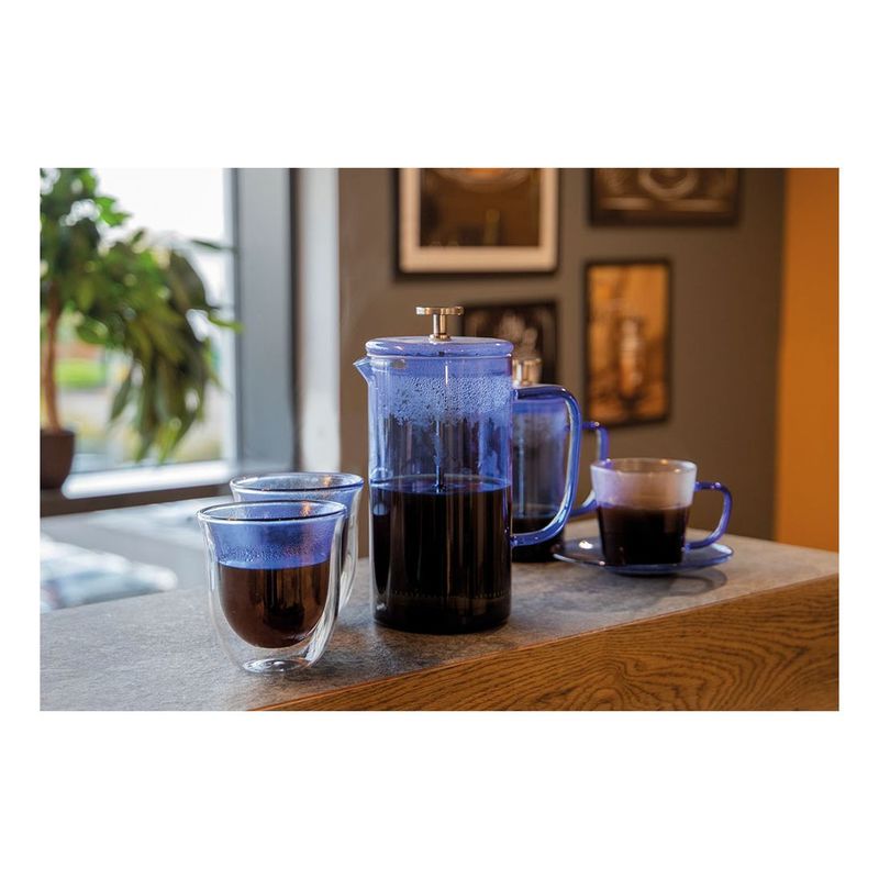 Kitchencraft L.A. Cafetiere Blue-Coloured Double Walled Glass 220ml Set of 2