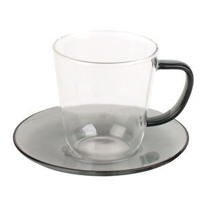 Kitchencraft L.A. Cafetiere Smoke Grey-Coloured Glass Tea Cup & Saucer 240ml