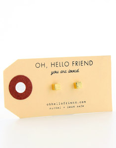 Oh Hello Friend Cube Gold Earrings