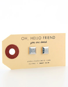 Oh Hello Friend Square 3D Silver Earrings