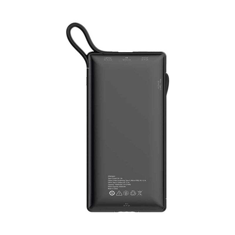 Powerology 6 In 1 10000mAh 2.1A with Built In Cable Black Power Station