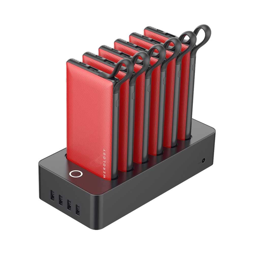 Powerology 6 In 1 10000mAh 2.1A with Built In Cable Red Power Station