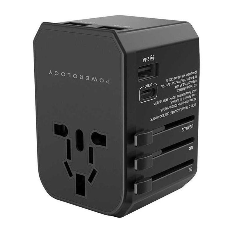 Powerology Universal 45W PD Travel Adapter with 2.4A QC USB-A Output