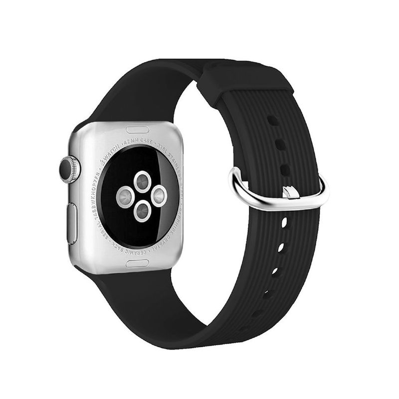 Promate Silica-42 Black Lightweight Contoured Silicon Watch Strap with Single Tour Deployment Buckle for 42mm Apple Watch (Compatible with Apple Watch 42/44/45mm)