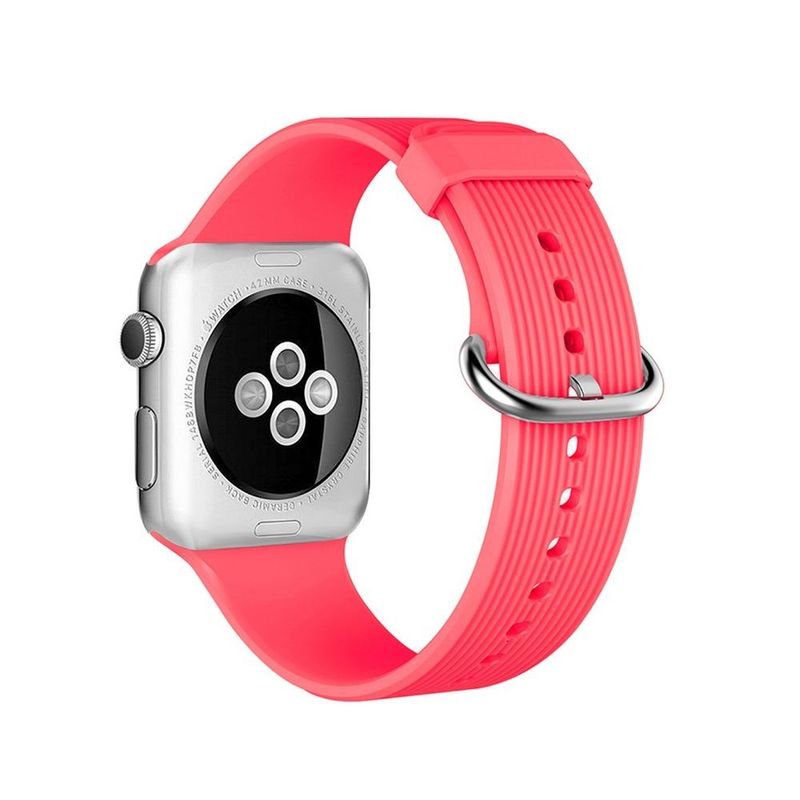 Promate Silica-42 Pink Lightweight Contoured Silicon Watch Strap with Single Tour Deployment Buckle for 42mm Apple Watch (Compatible with Apple Watch 42/44/45mm)