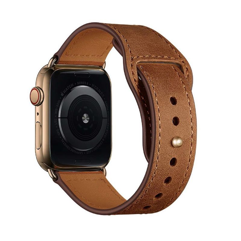 Promate Genio-38 Brown Genuine Leather Strap with Pin-and-Tuck Closure for 38mm Apple Watch (Compatible with Apple Watch 38/40/41mm)