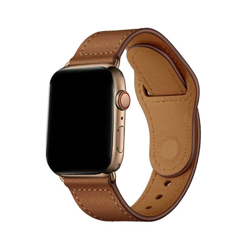 Promate Genio-42 Brown Genuine Leather Strap with Pin-and-Tuck Closure for 42mm Apple Watch (Compatible with Apple Watch 42/44/45mm)