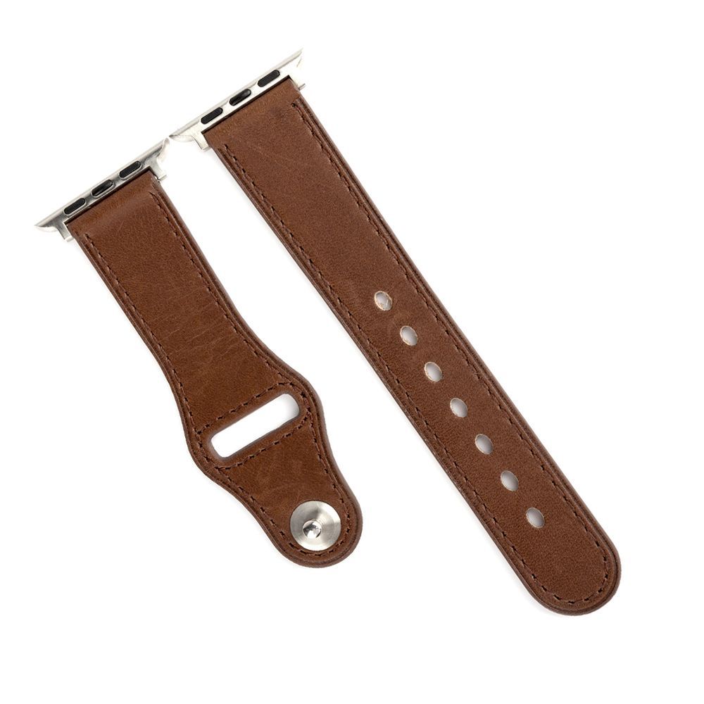 Promate Genio-42 Brown Genuine Leather Strap with Pin-and-Tuck Closure for 42mm Apple Watch (Compatible with Apple Watch 42/44/45mm)