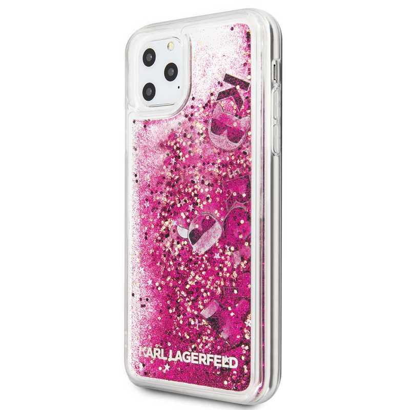 Karl Lagerfeld Transparent Liquid Glitter Case Rose Gold with Floating Charms for iPhone 11 Pro Max