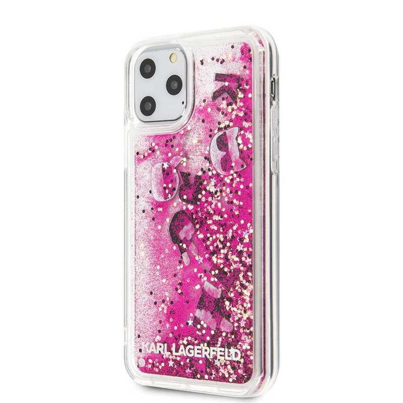 Karl Lagerfeld Transparent Liquid Glitter Case Rose Gold with Floating Charms for iPhone 11 Pro