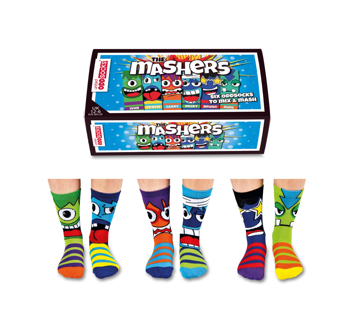 United Oddsocks The Mashers Boy's Socks Size 6-12 UK (Set of 3 Pairs)