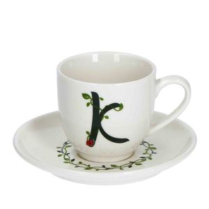 La Procellana Bianca Solotua Coffee Cup with Saucer Letter K 3 oz