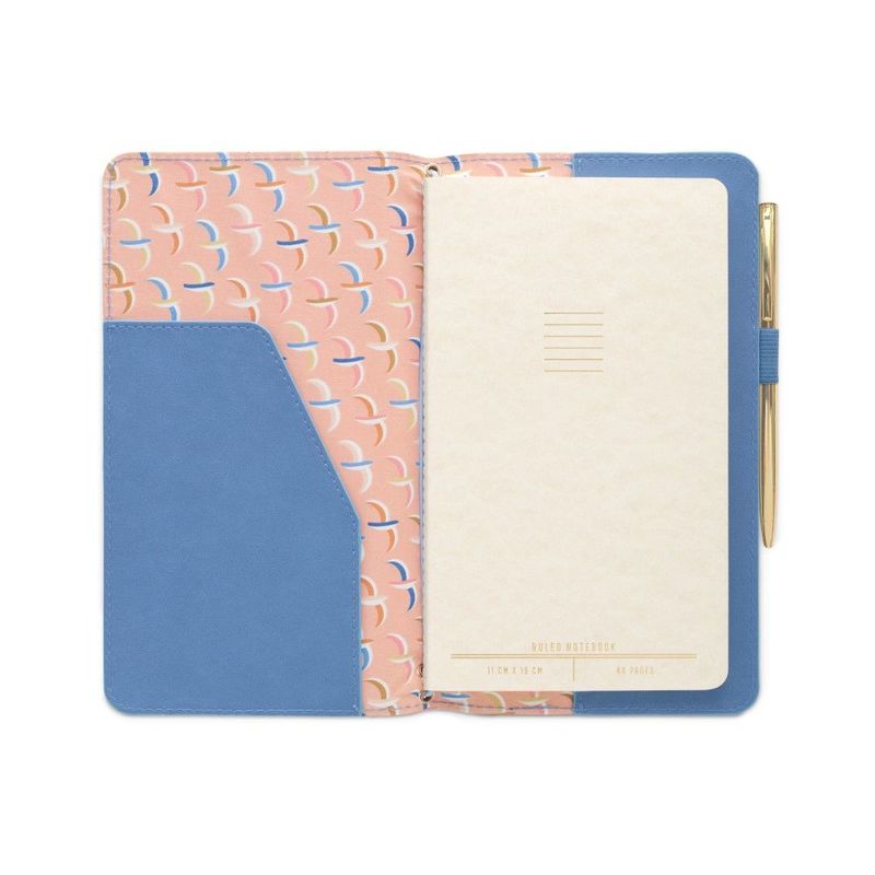 Designworks Leatherette Folio With Pen And Notebook Cornflower Blue With Birdie Fabric Liner
