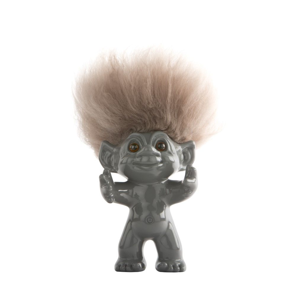 Good Luck Troll Grey with Natural Hair Statue (12 cm)