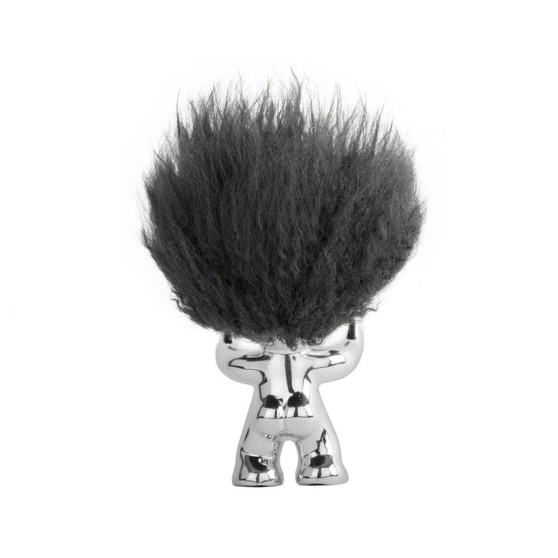 Good Luck Troll Chrome with Black Hair Statue (9 cm)