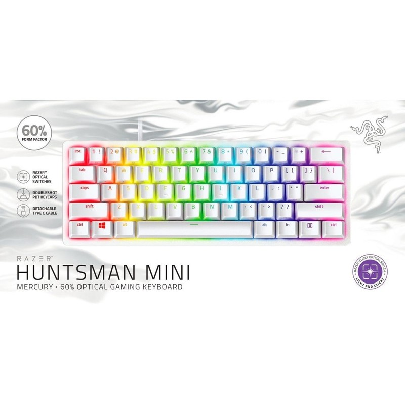 Razer Huntsman Mini 60 Gaming Keyboard  - Clicky Optical Switch Purple - Mercury (US)