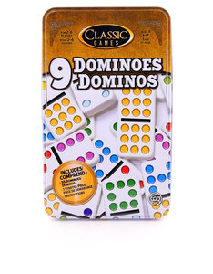 Double 9 Dominoes In A Tin Board Game