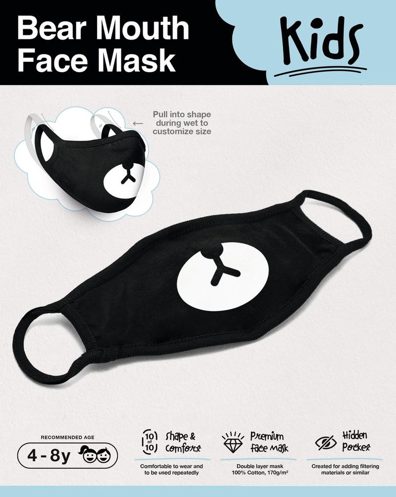 Mister Tee Bear Mouth Kids' Face Mask Black