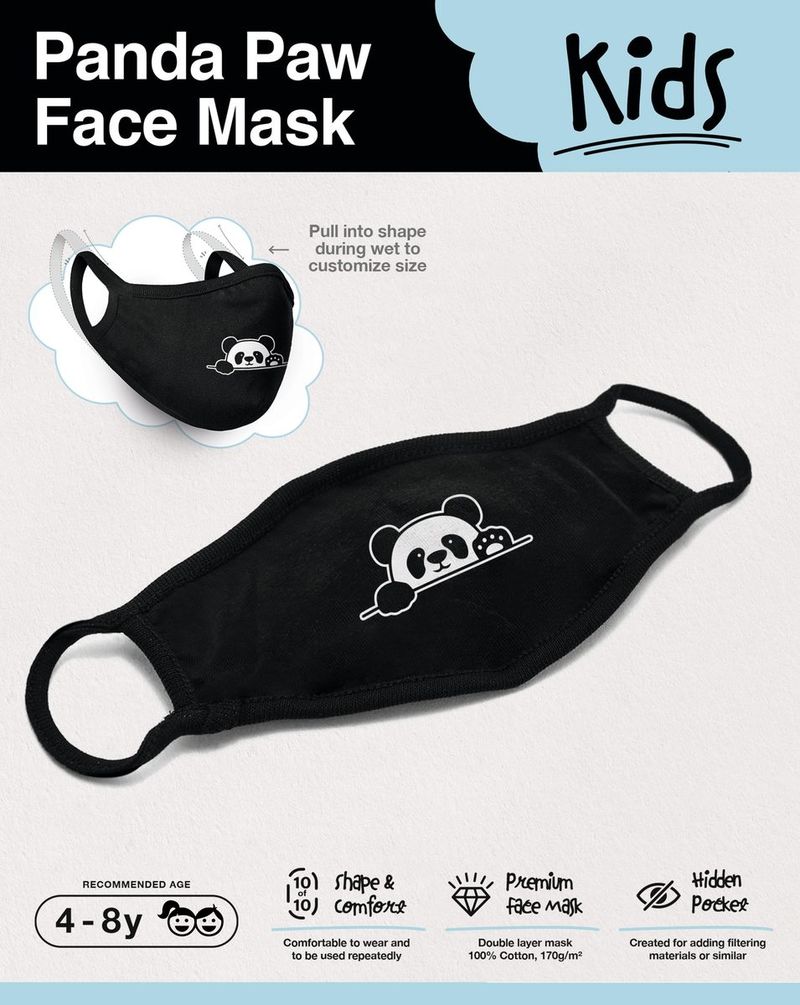 Mister Tee Panda Paw Kids' Face Mask Black
