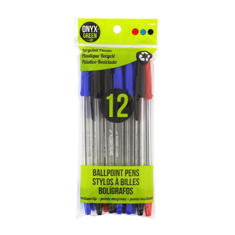 Onyx & Green Ball Pen Made From Recycled Plastic/Red/Blue/Black/Eco Friendly (Pack of 12)