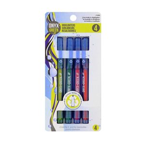 Onyx & Green Fine Highlighter Pens 4 Colors Chisel Tip