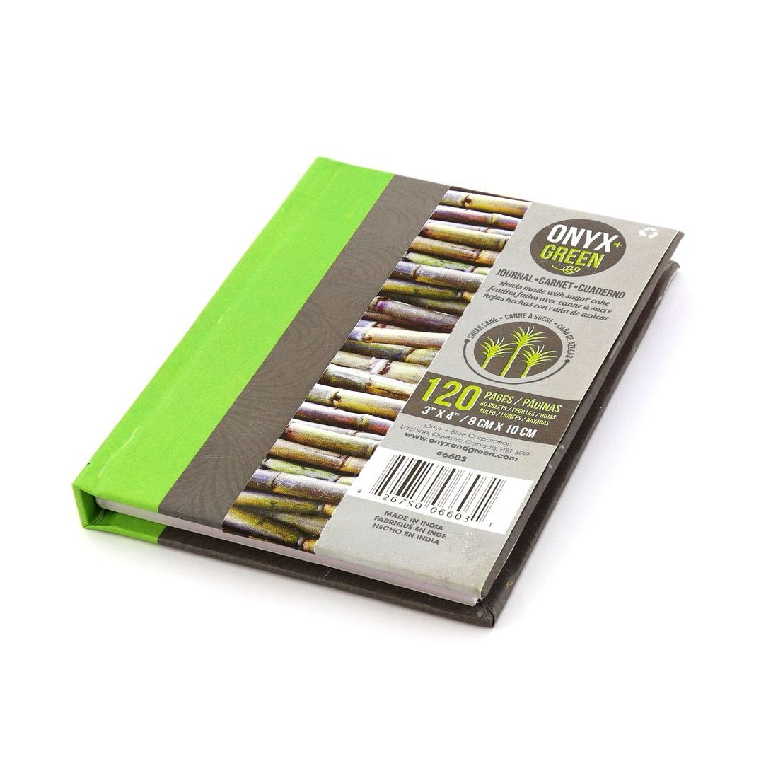 Onyx & Green Pocket Hard Cover Journal Notebook 64 Sheets of Sugar Cane Paper Ruled 3 x 4 Inches