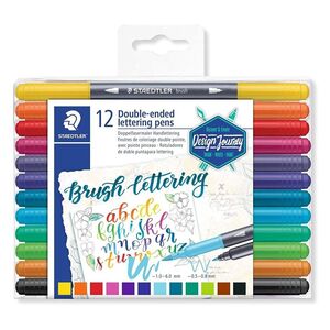 Staedtler Brush Doule-Ended Lettering Pens - Assorted Colours (Pack Of 12)